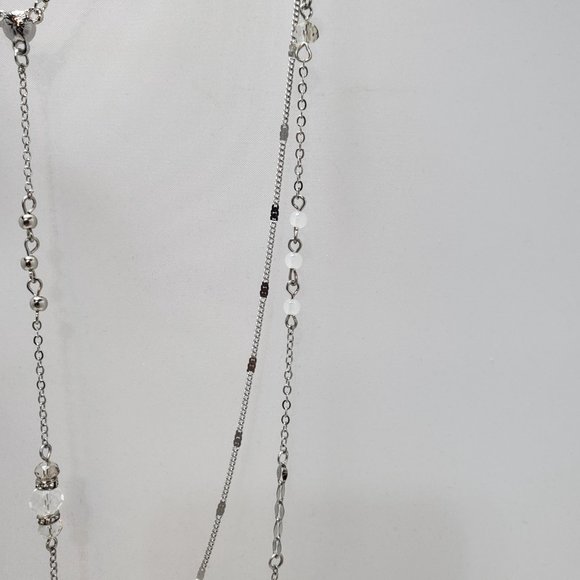silver chain quartz crystal 3 row layered necklace - Picture 10 of 12